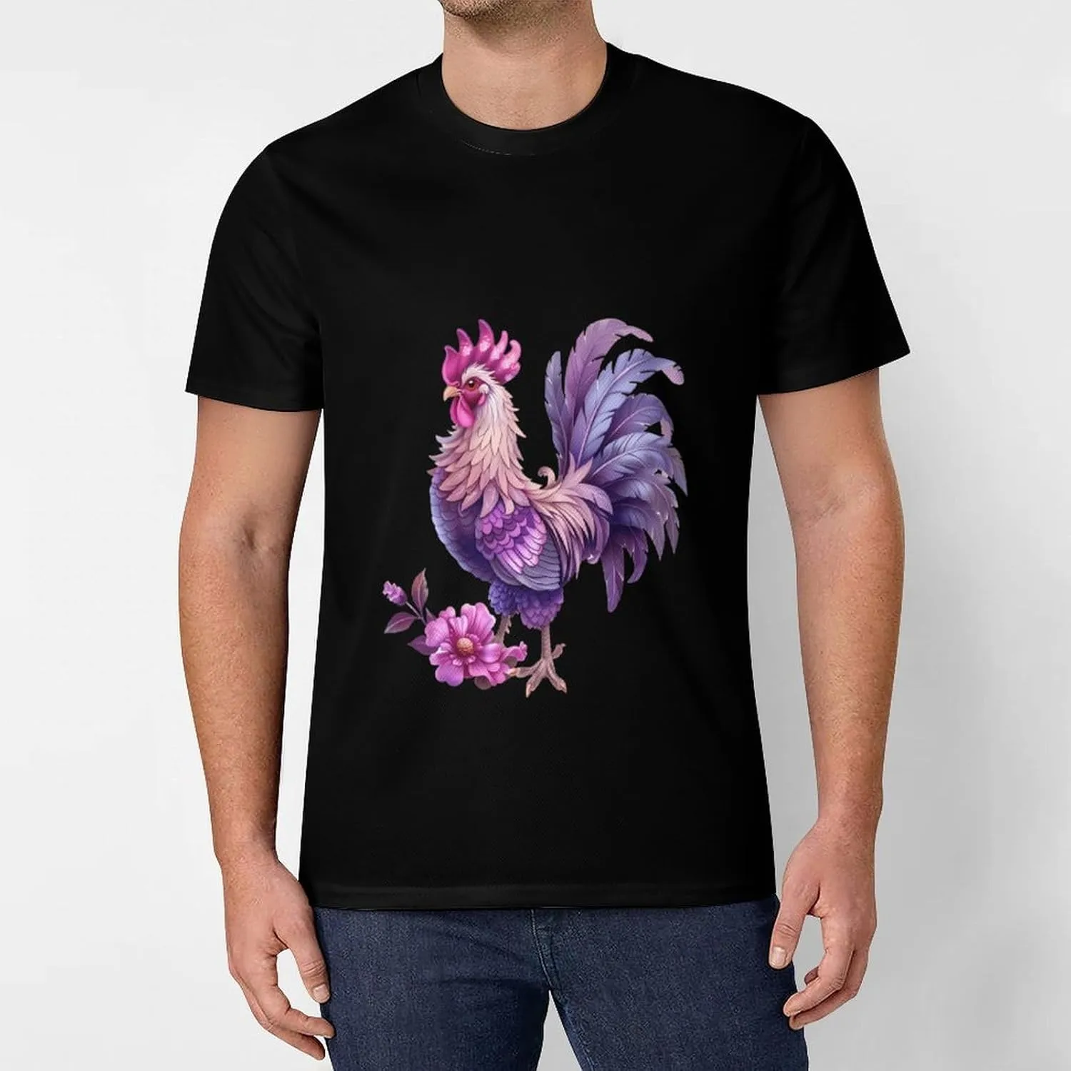Funny Chicken Rooster Mens T-Shirts Short Sleeve Crew Shirts Summer Tee Top Casual Clothing for Beach Athletic Workout