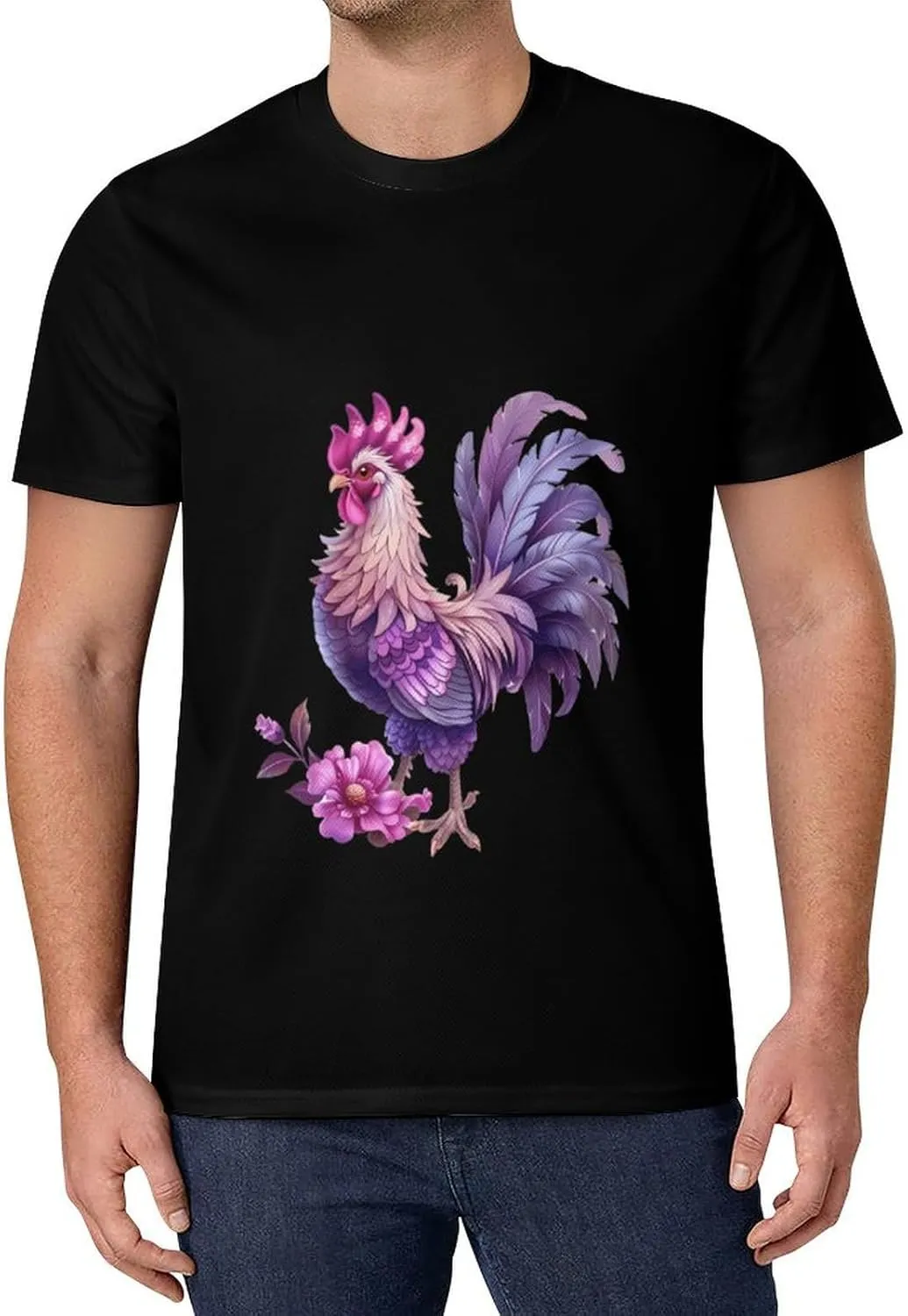 Funny Chicken Rooster Mens T-Shirts Short Sleeve Crew Shirts Summer Tee Top Casual Clothing for Beach Athletic Workout