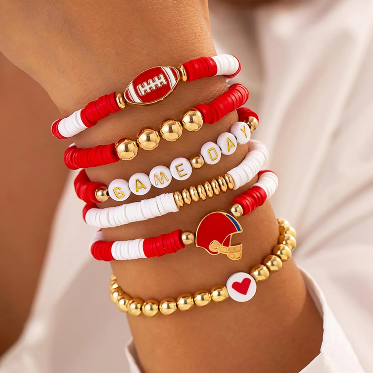 Game Day Bracelets for Women Football Baseball Bracelet Stackable Heishi Clay Beaded Stretch Bracelets Football Baseball Outfit Jewelry Accessories Party Favors Gifts