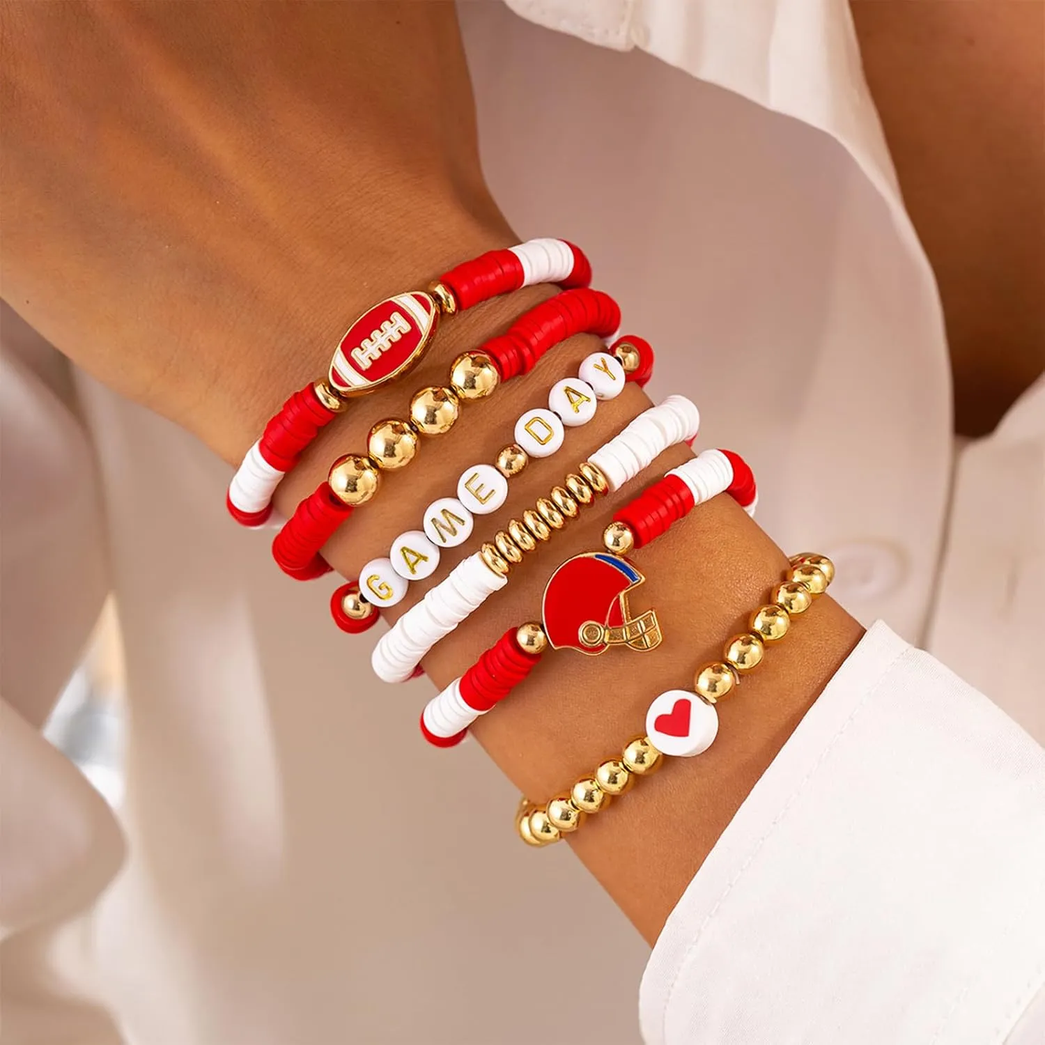 Game Day Bracelets for Women Football Baseball Bracelet Stackable Heishi Clay Beaded Stretch Bracelets Football Baseball Outfit Jewelry Accessories Party Favors Gifts