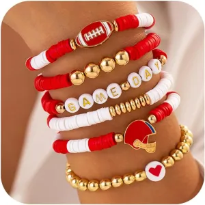 Game Day Bracelets for Women Football Baseball Bracelet Stackable Heishi Clay Beaded Stretch Bracelets Football Baseball Outfit Jewelry Accessories Party Favors Gifts