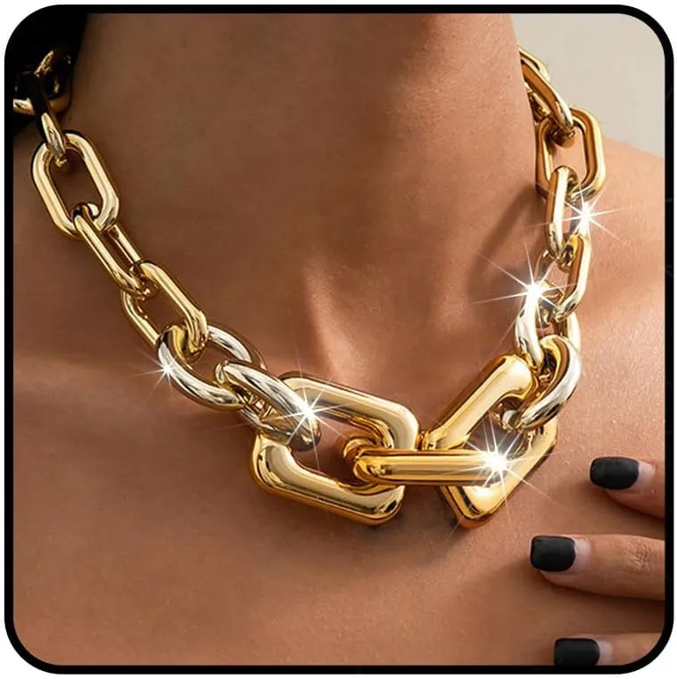 Gangel Chunk Necklace Chain Large Cuban Link Necklaces Gold Plated Chokers Punk Necklace Choker for Women