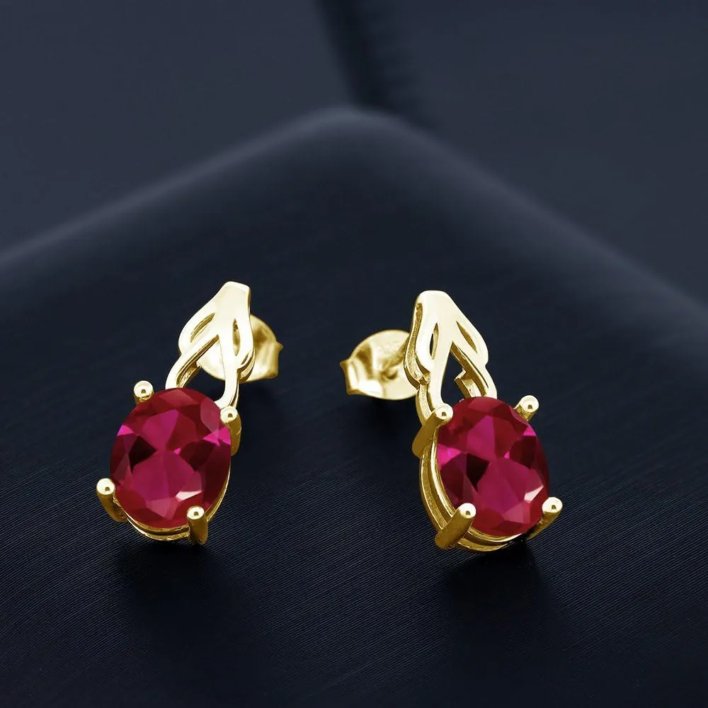 Gem Stone King 9X7MM Oval Gemstone Birthstone Drop Dangle Earrings For Women | 18K Yellow Gold Plated Silver | Fine Jewelry Gifts for Her Mom Women Wife