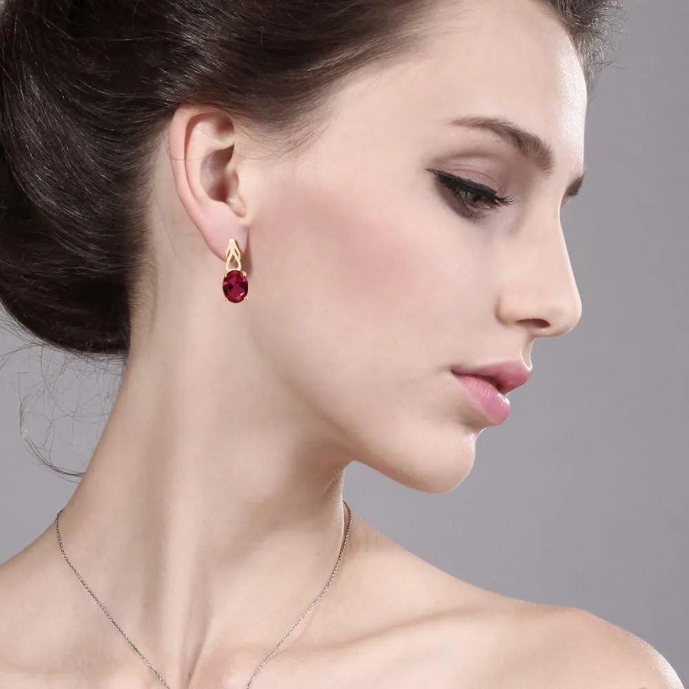 Gem Stone King 9X7MM Oval Gemstone Birthstone Drop Dangle Earrings For Women | 18K Yellow Gold Plated Silver | Fine Jewelry Gifts for Her Mom Women Wife