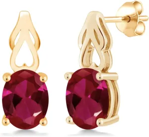 Gem Stone King 9X7MM Oval Gemstone Birthstone Drop Dangle Earrings For Women | 18K Yellow Gold Plated Silver | Fine Jewelry Gifts for Her Mom Women Wife