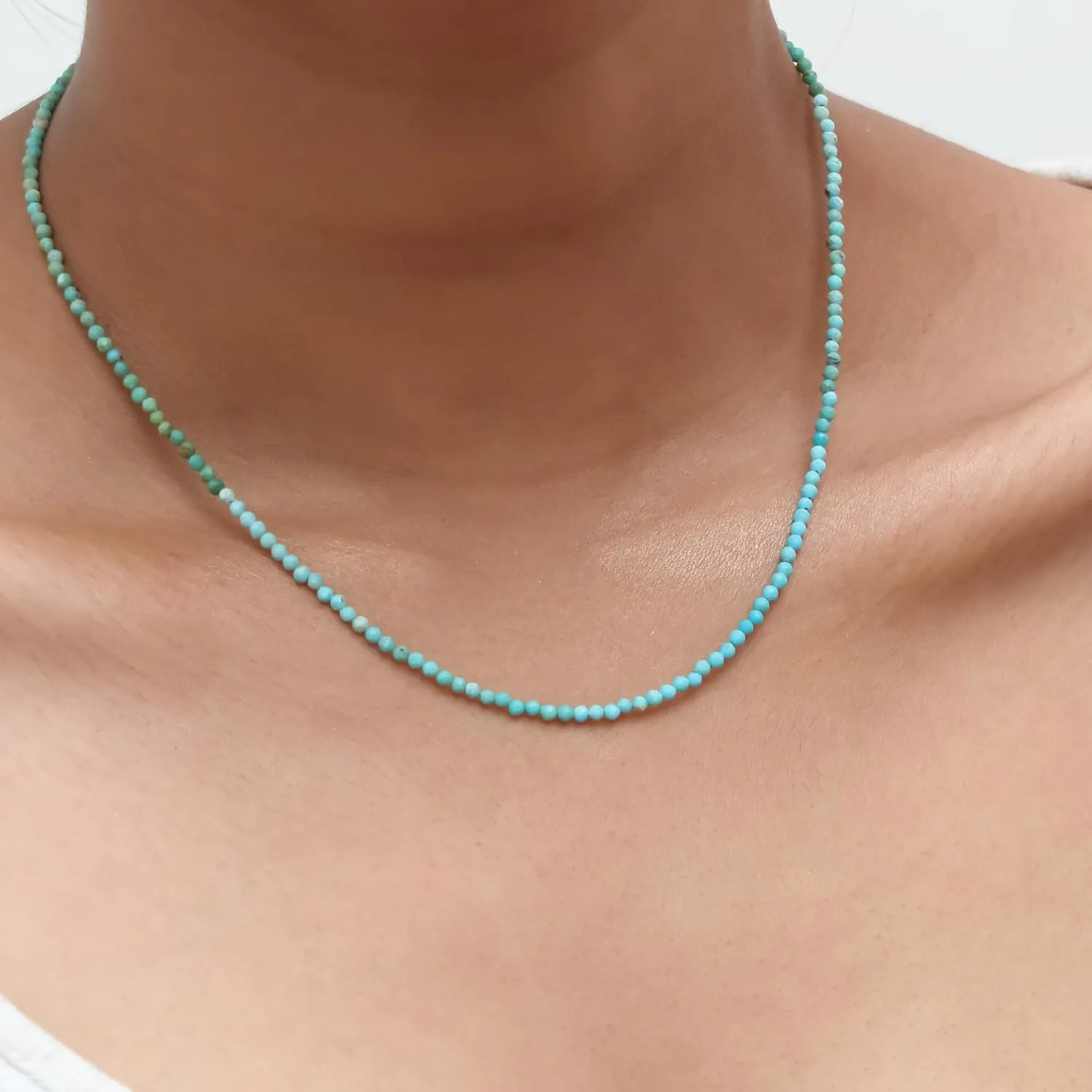 Gempires Turquoise Beaded Choker Necklace December Birthstone Gemstone Jewelry Hypoallergenic 18 Inch Silver Plated Unique Handmade Women Necklaces