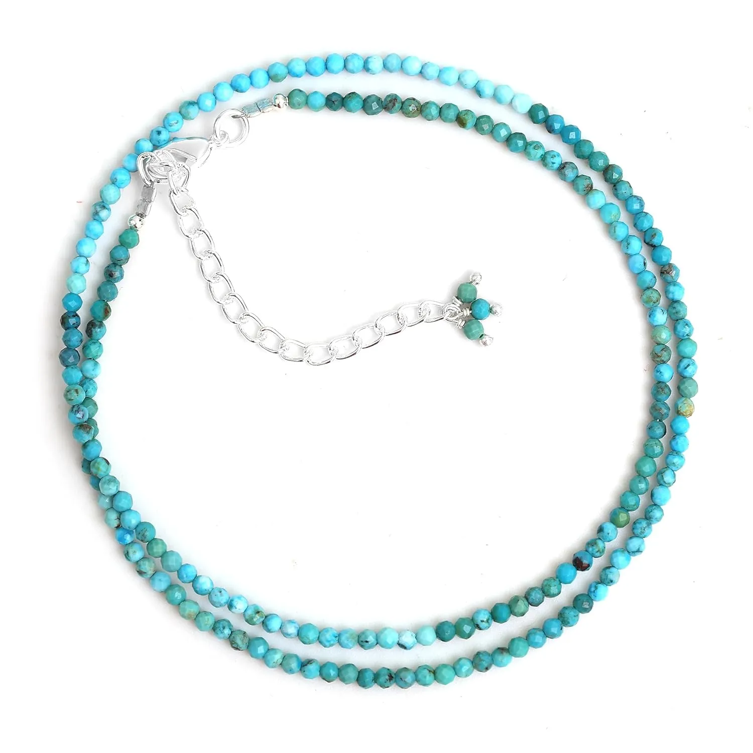 Gempires Turquoise Beaded Choker Necklace December Birthstone Gemstone Jewelry Hypoallergenic 18 Inch Silver Plated Unique Handmade Women Necklaces