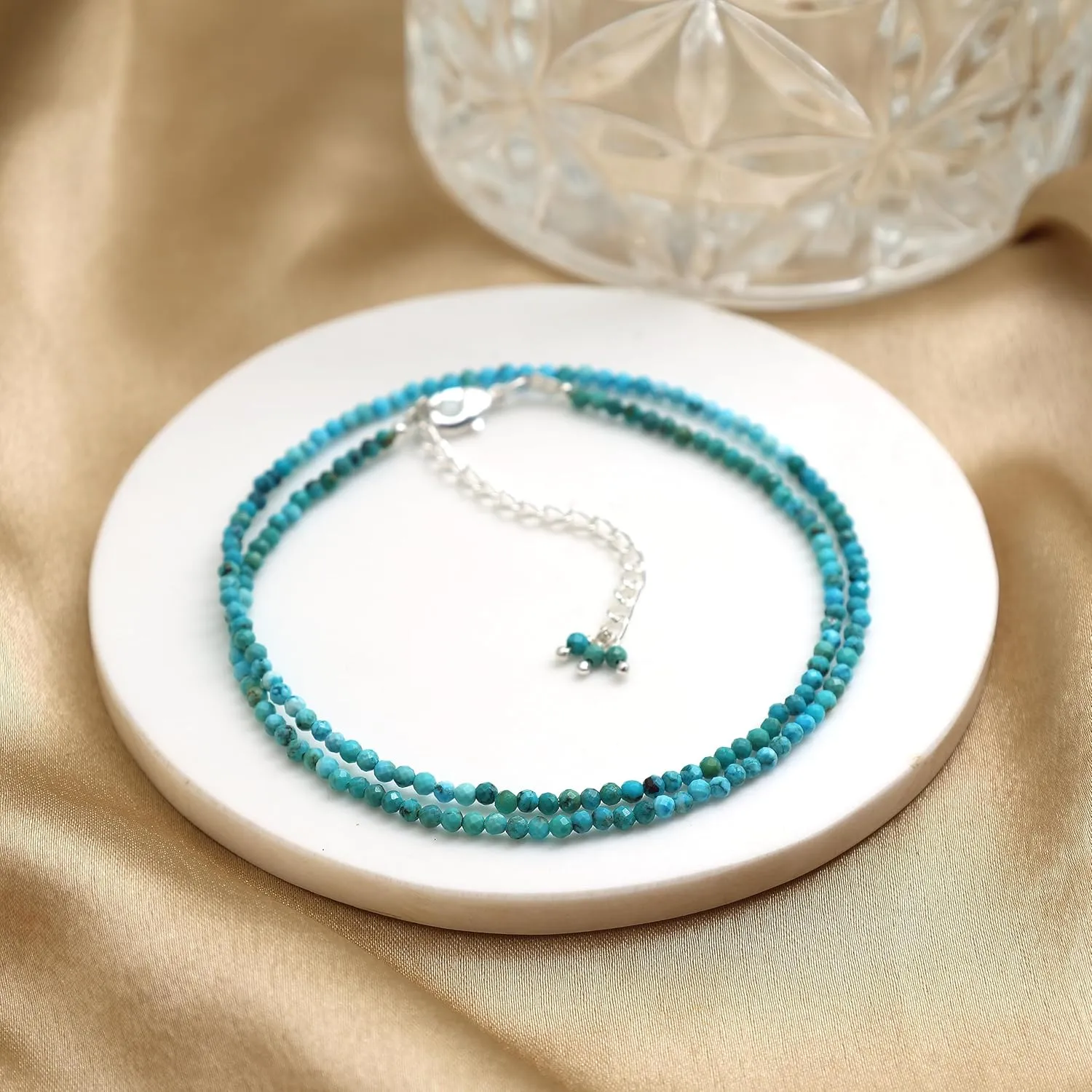 Gempires Turquoise Beaded Choker Necklace December Birthstone Gemstone Jewelry Hypoallergenic 18 Inch Silver Plated Unique Handmade Women Necklaces