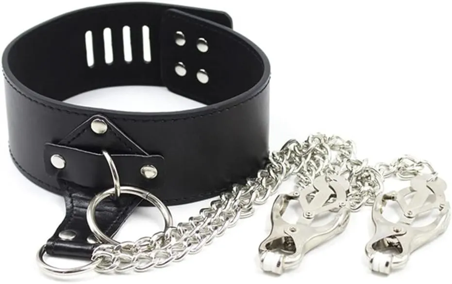 Get Noticed: Punk Chokers Collars Leash Set with Adjustable Neck and Metal Clips, Red