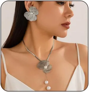 Ginkgo Biloba Leaf Tassel Earrings Necklace Set,Boho Y Pendant Necklaces Dainty Ginkgo Biloba Leaf Earring Floral Statement Necklace Large Plant Leaves Flower Choker Earrings Summer Jewelry for Women