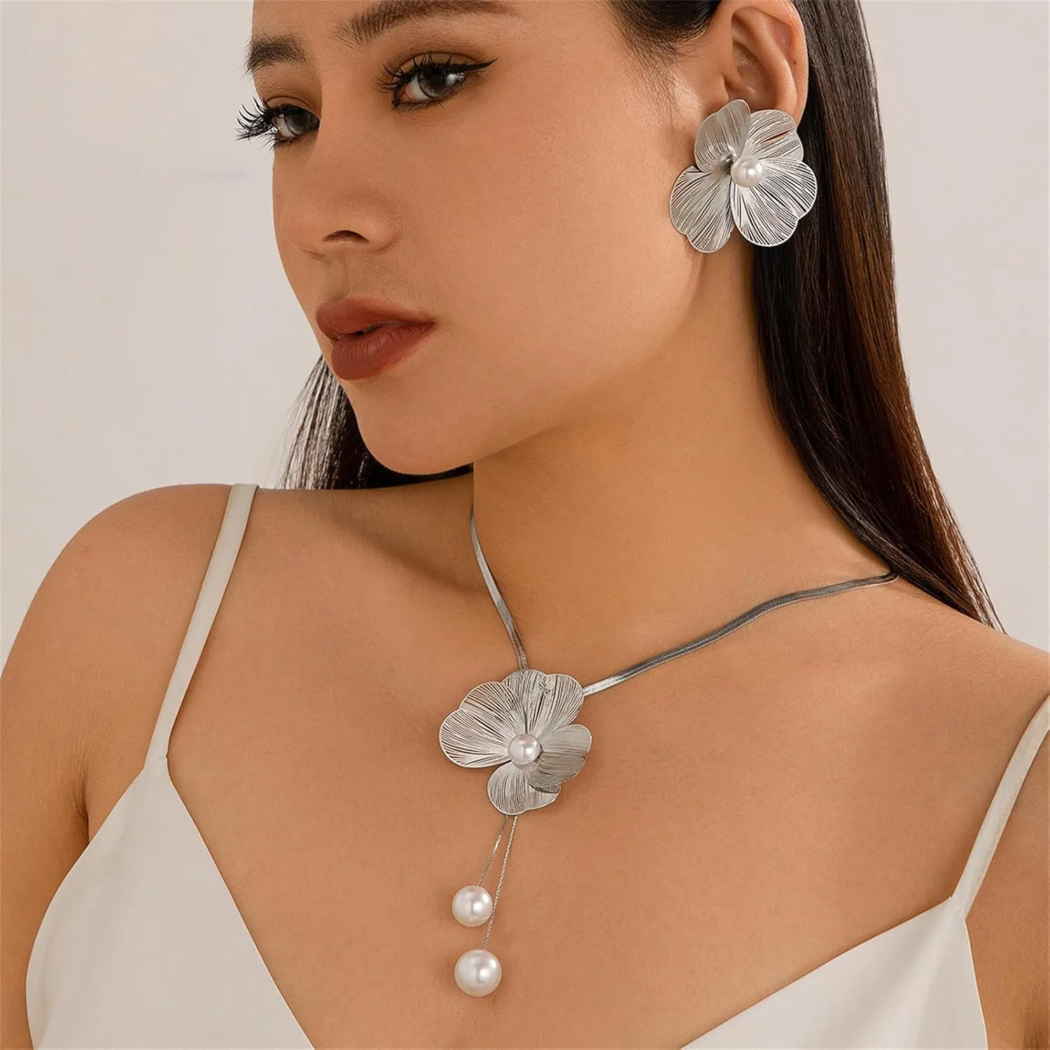 Ginkgo Biloba Leaf Tassel Earrings Necklace Set,Boho Y Pendant Necklaces Dainty Ginkgo Biloba Leaf Earring Floral Statement Necklace Large Plant Leaves Flower Choker Earrings Summer Jewelry for Women