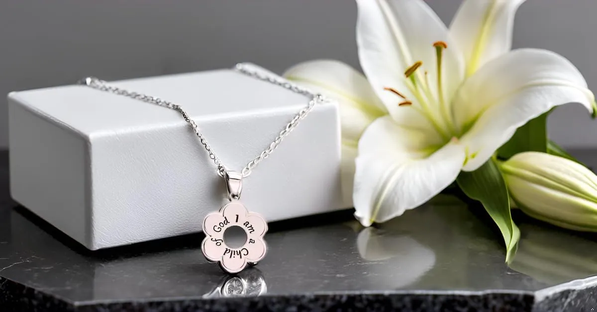 Girl's Sterling Silver "I Am a Child of God" Daisy Necklace Religious Baptism and First Communion Gift for Girls