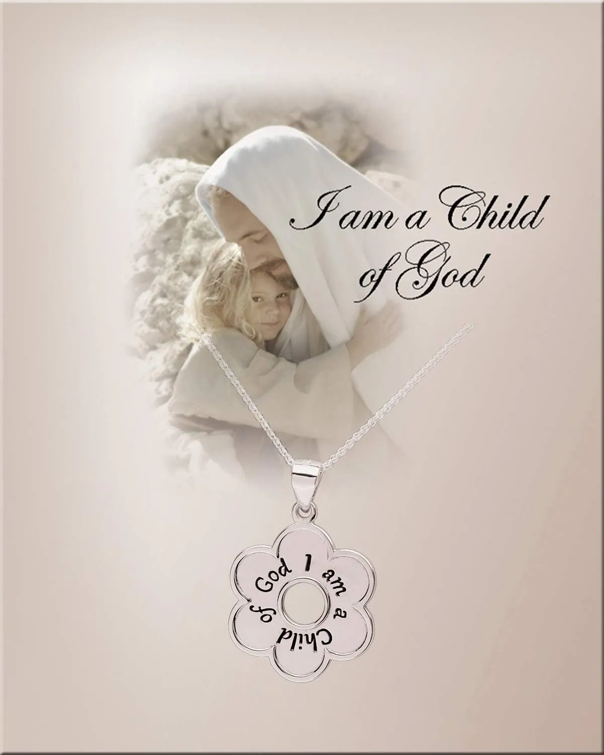 Girl's Sterling Silver "I Am a Child of God" Daisy Necklace Religious Baptism and First Communion Gift for Girls