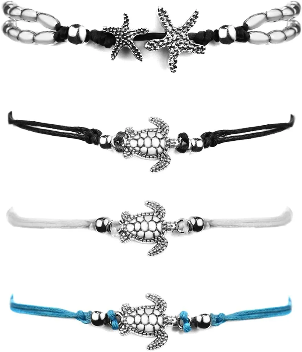 Gleamart Beach Boho Anklet Set Layered Rope Handmade Adjustable Foot Chain for Women