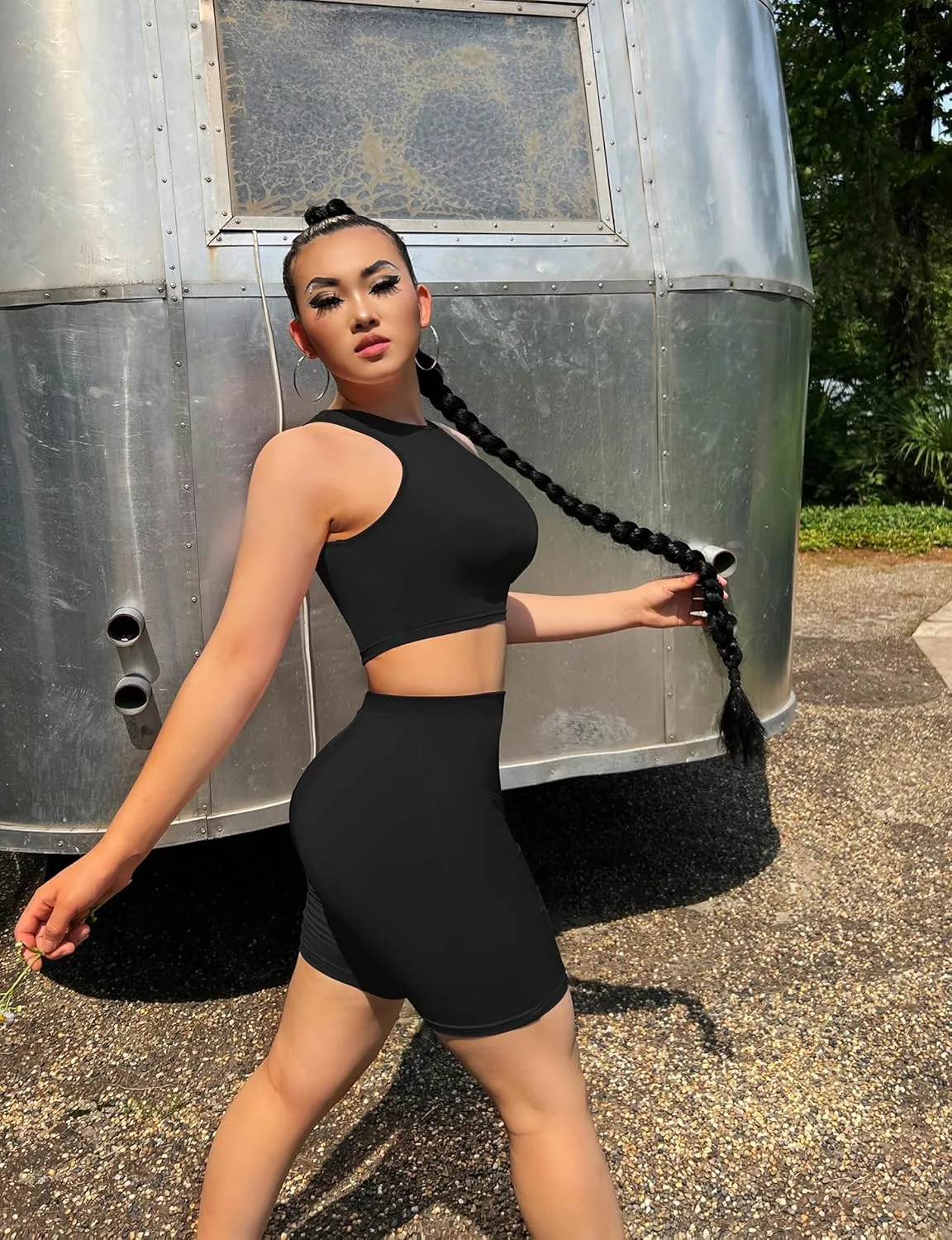 GOBLES Women's Sexy 2 Piece Outfits Sleeveless Crop Top With Shorts Jumpsuits