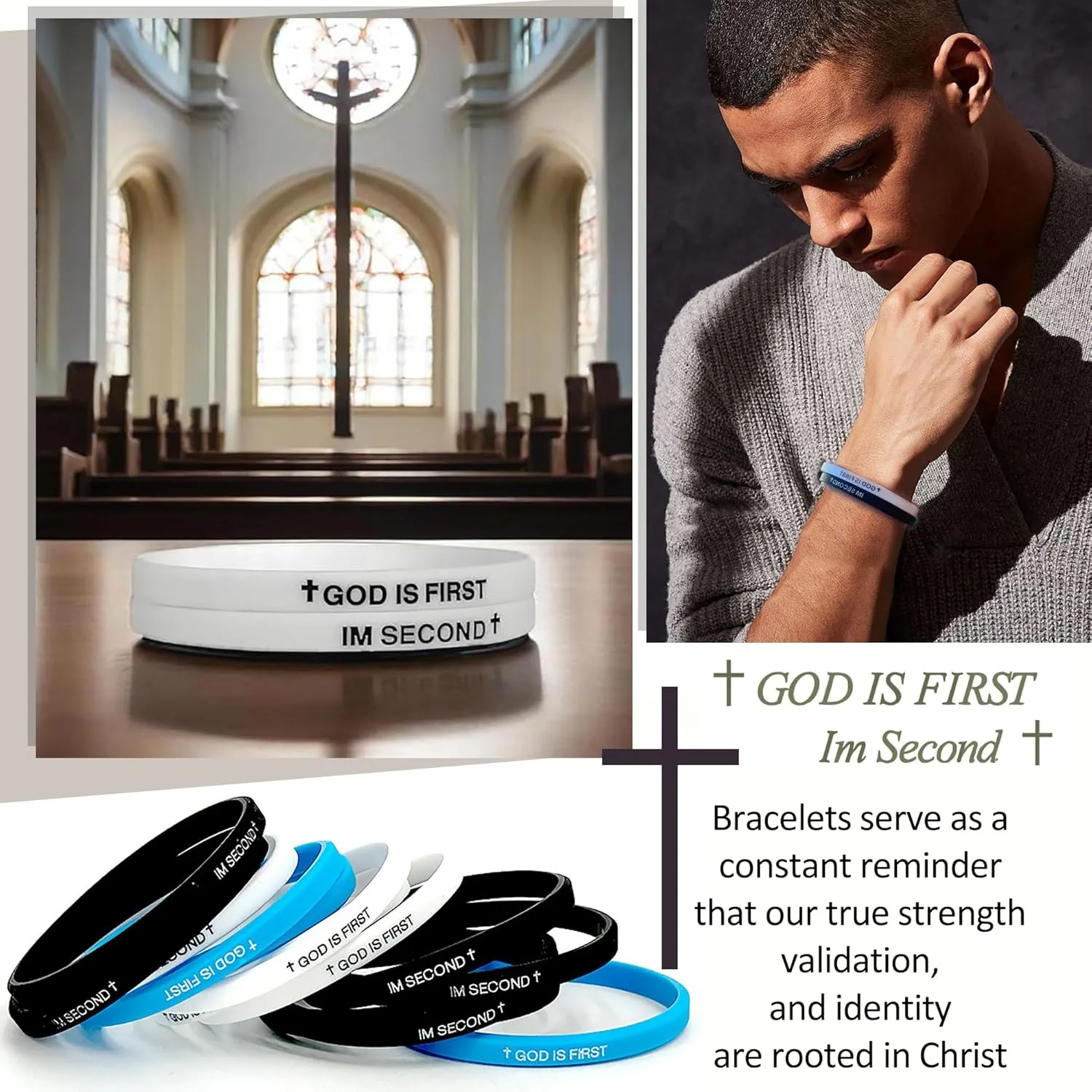 GOD IS FIRST Bracelet for Men Women, Im Second, Christian Rubber Bracelet, Inspirational Bible Verse Bracelets, Unique Gift for Christians Seeking Daily Encouragement