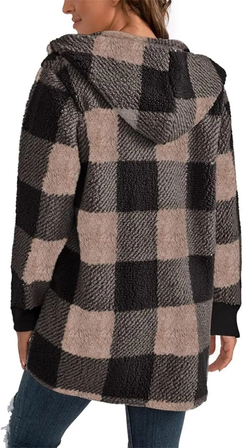 GOFULY Cardigans For Women Trendy Winter Open Front Fuzzy Fleece Hoodie Plaid Sherpa Jackets Winter Y2K Fall Coats Outfits