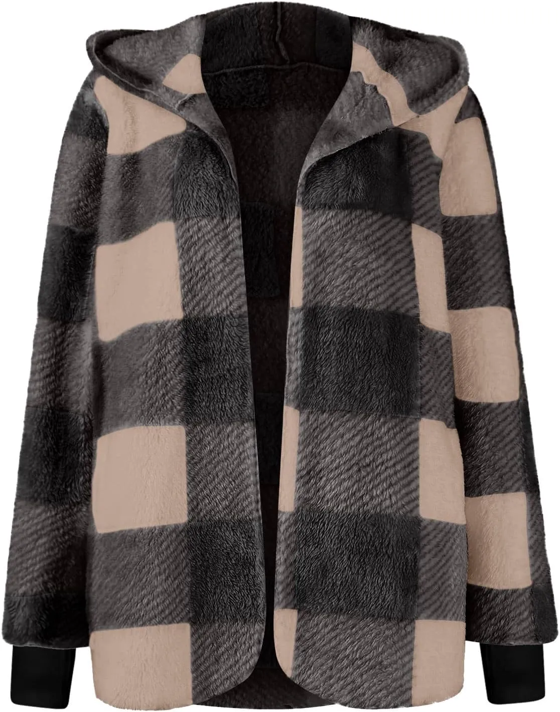 GOFULY Cardigans For Women Trendy Winter Open Front Fuzzy Fleece Hoodie Plaid Sherpa Jackets Winter Y2K Fall Coats Outfits
