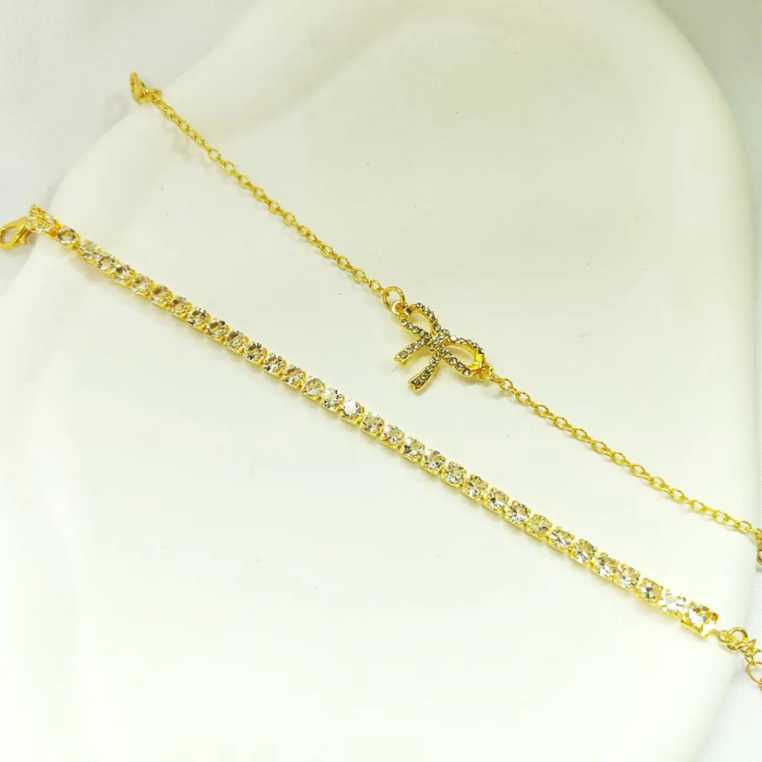 Gold Ankle Bracelets for Women 14k Gold Plated Bow Ankle Bracelets Dainty CZ Tennis Chain Anklets Cute Rhinestone Layered Bow Knot Anklet Set Fashion Summer Foot Jewelry for Women