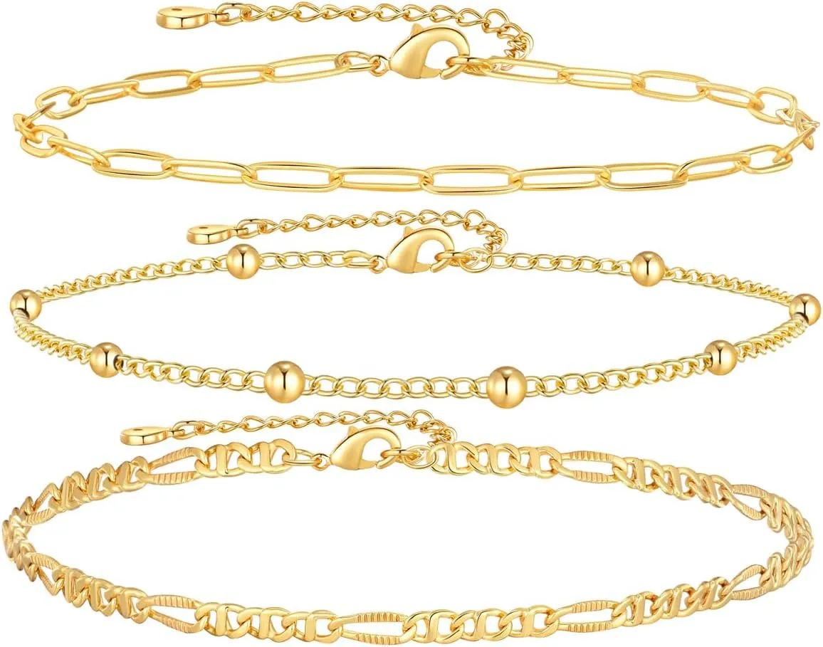 Gold Ankle Bracelets for Women, 18K Gold Anklets for Women Waterproof Cuban Link Anklets Set Layered Anklet Bracelets for Gold Jewelry Set Gift