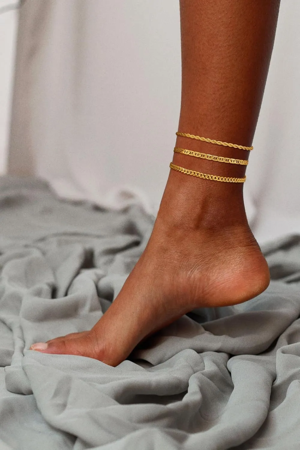 Gold Anklets for Women Waterproof 14k Gold Plated Cuban Link Anklets Non Tarnish Rope Herringbone Ankle Chain Summer Beach Jewelry Gifts for Women