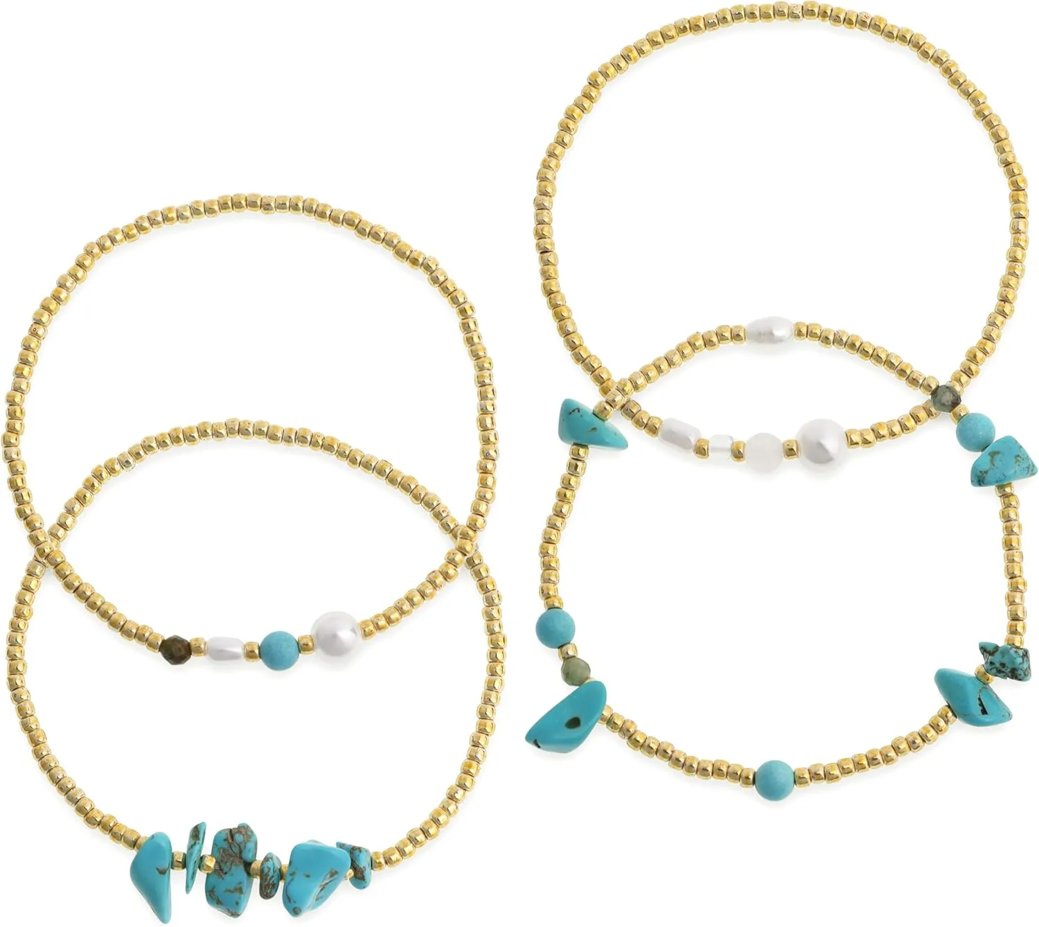 Gold Beaded Stretch Bracelets Set for Women, Boho Handmade Stackable Natural Beads Stack Bracelet Summer Jewelry Gift