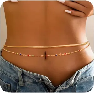 Gold Belly Chains for Women Adjustable Layered Body Chain Waist Chain for Summer Beach Bikini Trendy Jewelry