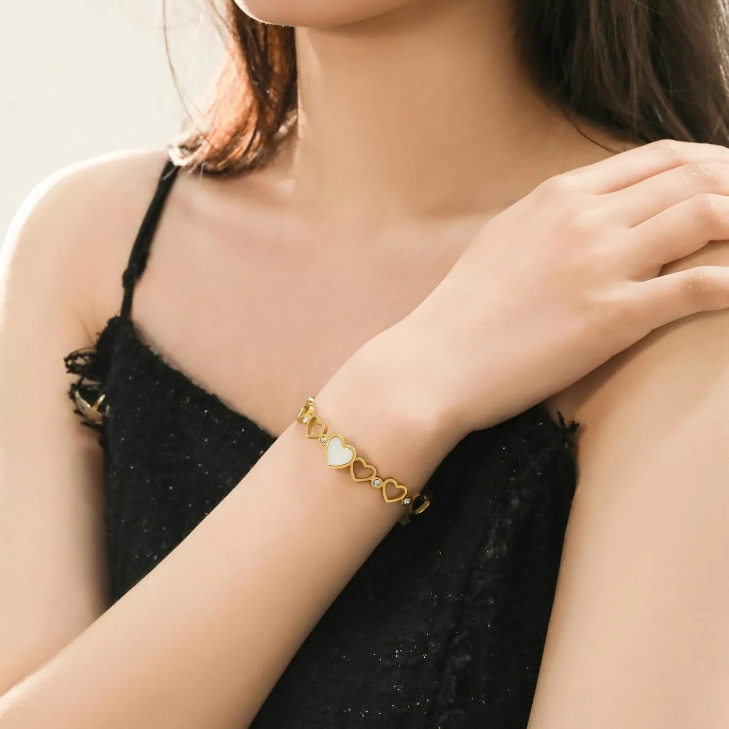 Gold Bracelet for Women, 18K Gold Titanium Steel Butterfly Cross Clover Heart Snake Bracelets Gifts for Women Teen