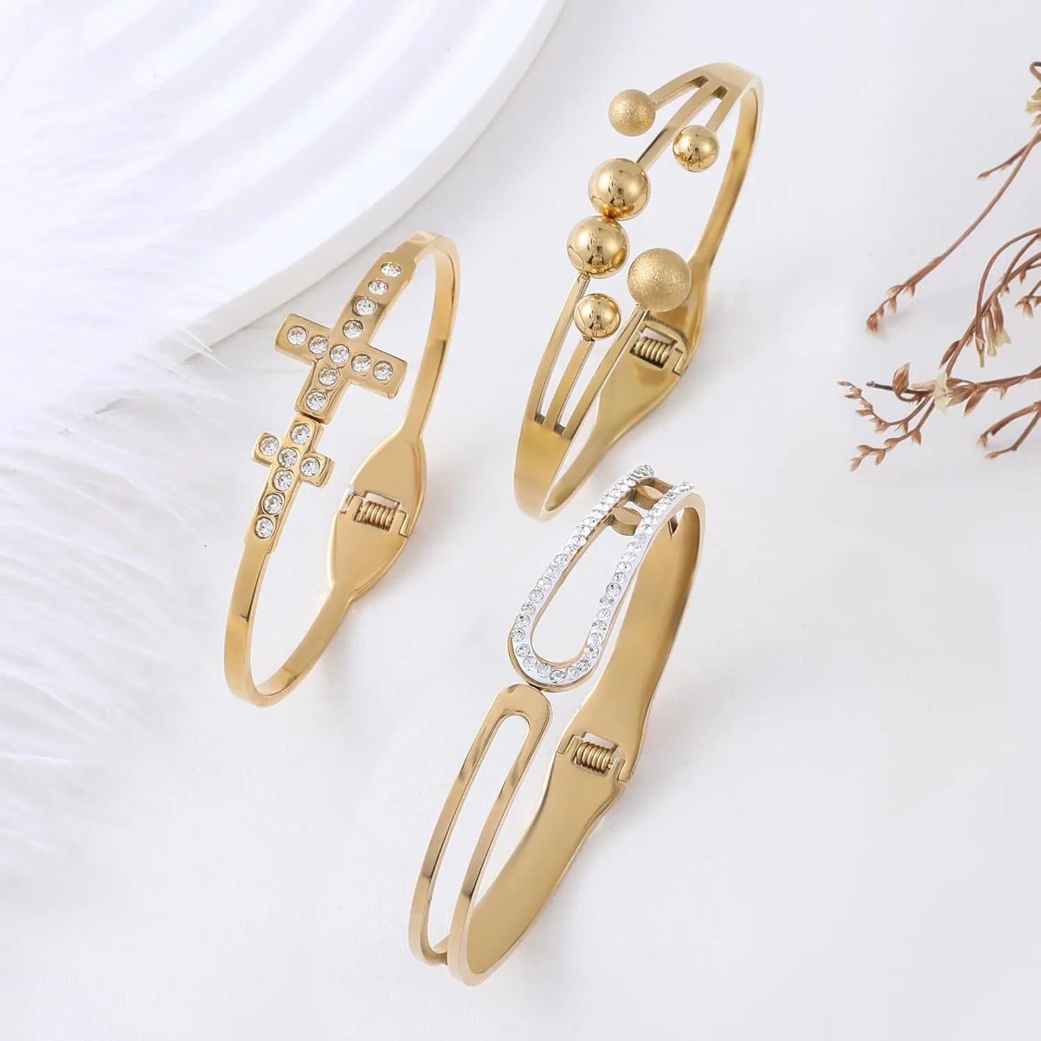 Gold Bracelet for Women, 18K Gold Titanium Steel Butterfly Cross Clover Heart Snake Bracelets Gifts for Women Teen