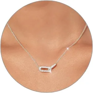 Gold Dainty Diamond Pendant Necklace for Women Simple 14K Gold Plated Paperclip Choker Necklaces Cute Minimalist Open Oval Necklaces Gold Jewelry for Women Gifts