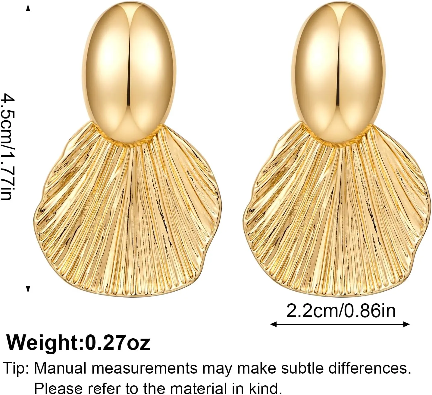 Gold Earrings Dangle Chunky Fan-shaped Earrings Shell Earring for Women Two-Tone Fashion Statement Jewelry