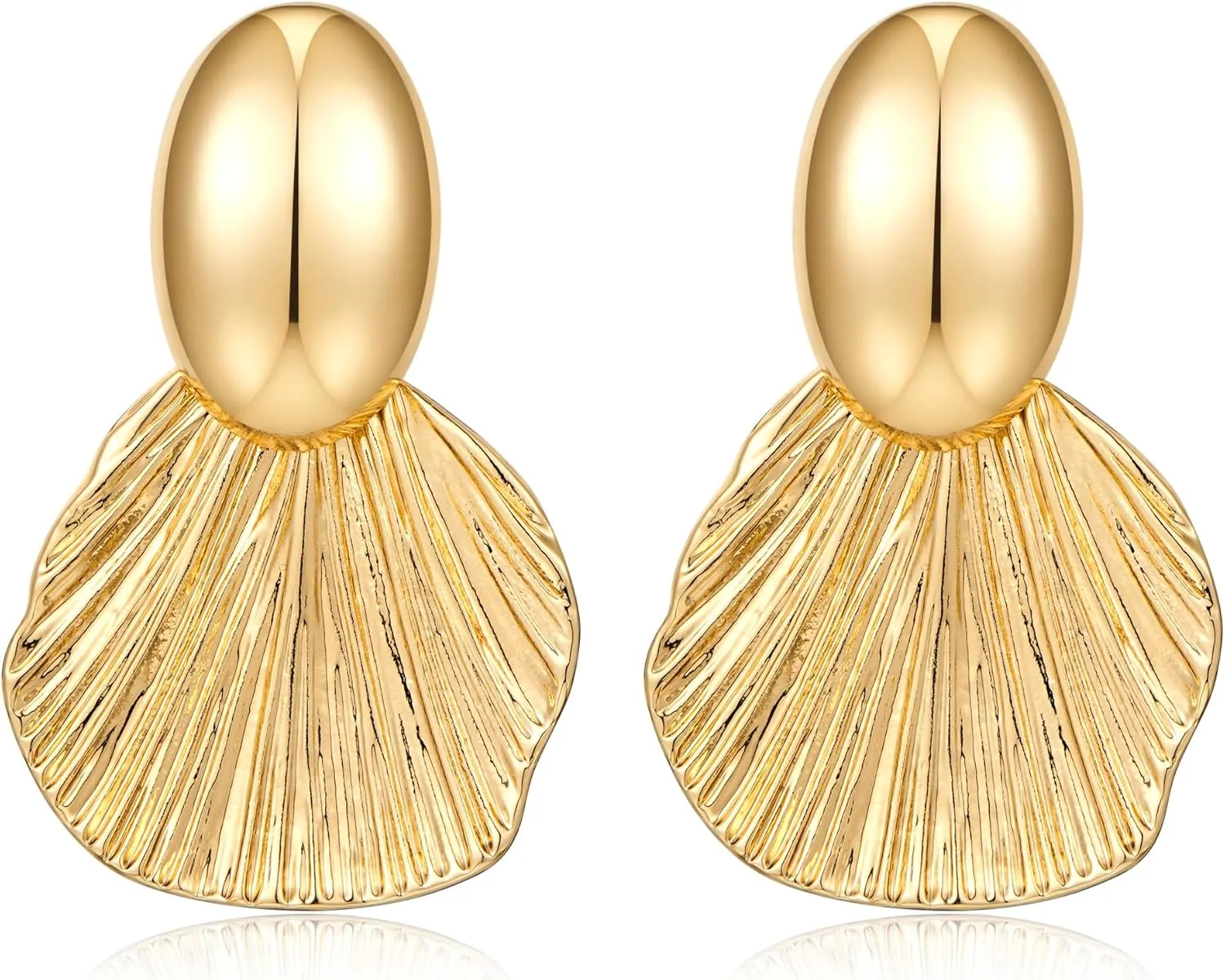 Gold Earrings Dangle Chunky Fan-shaped Earrings Shell Earring for Women Two-Tone Fashion Statement Jewelry