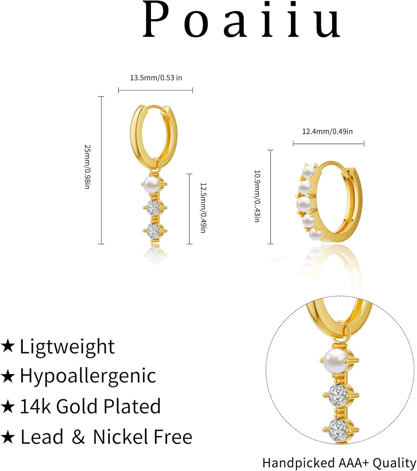 Gold Earrings for Women, Trendy Pearl Earrings 14k Gold Errings Set Dangle Drop Hoops Huggies Earrings Studs Cuffs Small Dainty Cubic Zirconia Lightweight Earrings Jewelry Gift for Women