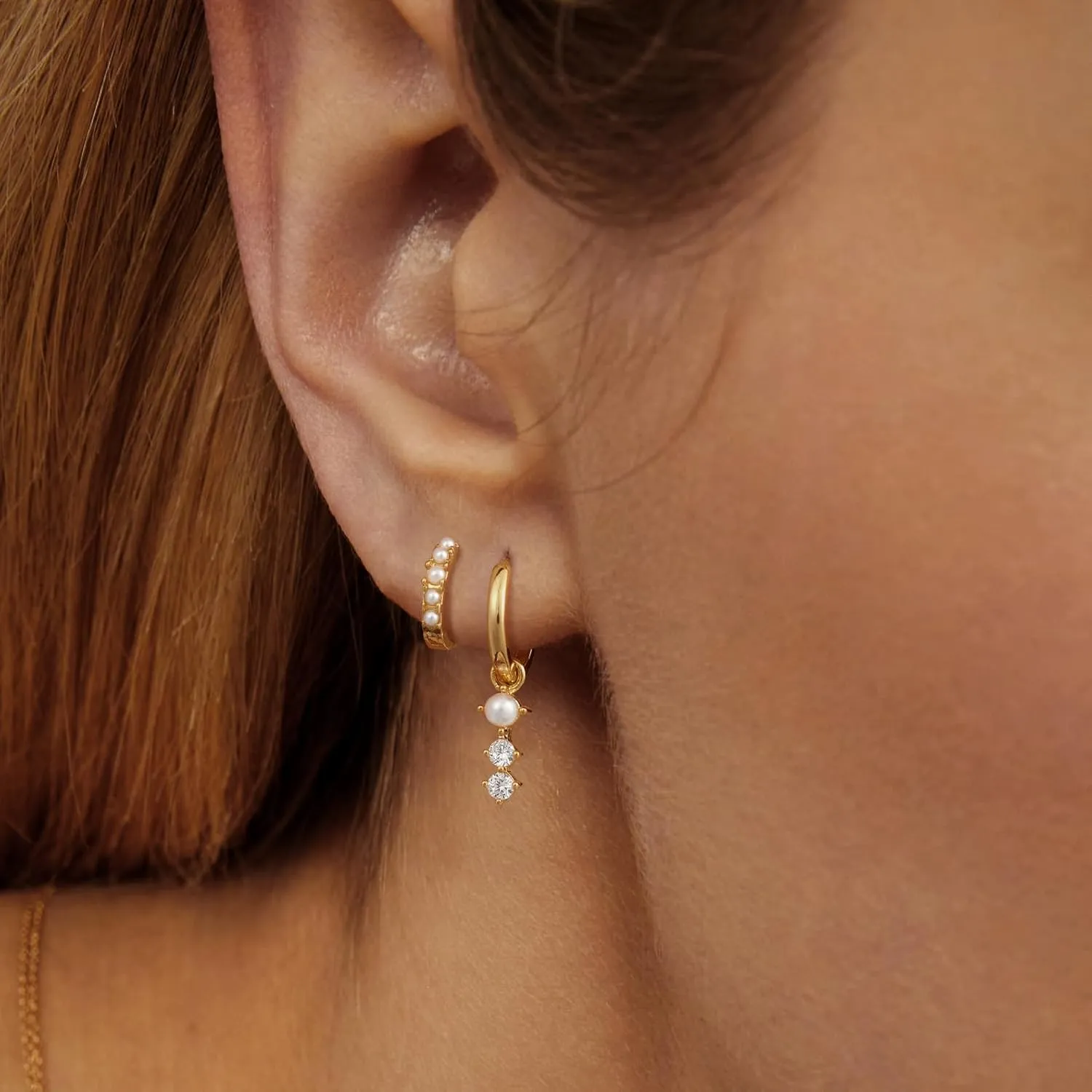 Gold Earrings for Women, Trendy Pearl Earrings 14k Gold Errings Set Dangle Drop Hoops Huggies Earrings Studs Cuffs Small Dainty Cubic Zirconia Lightweight Earrings Jewelry Gift for Women
