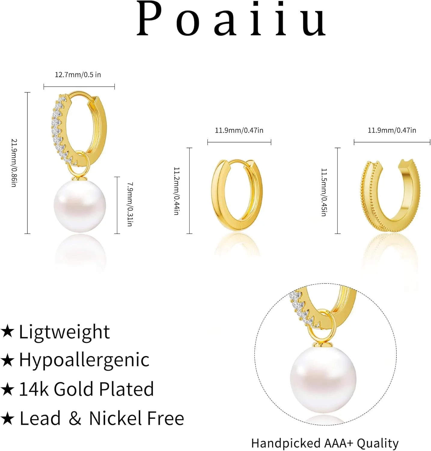 Gold Earrings for Women, Trendy Pearl Earrings 14k Gold Errings Set Dangle Drop Hoops Huggies Earrings Studs Cuffs Small Dainty Cubic Zirconia Lightweight Earrings Jewelry Gift for Women