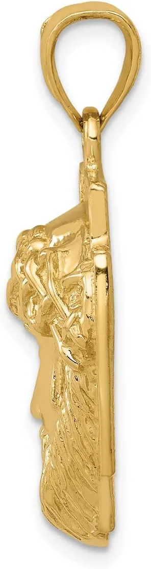 Gold Faces of Jesus 14K Yellow Gold Polished Large Jesus Head With Crown Pendant