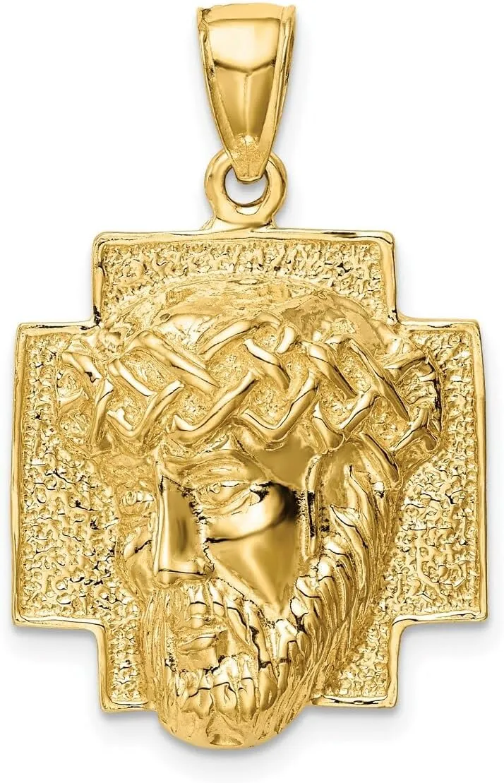 Gold Faces of Jesus 14K Yellow Gold Polished Large Jesus Head With Crown Pendant