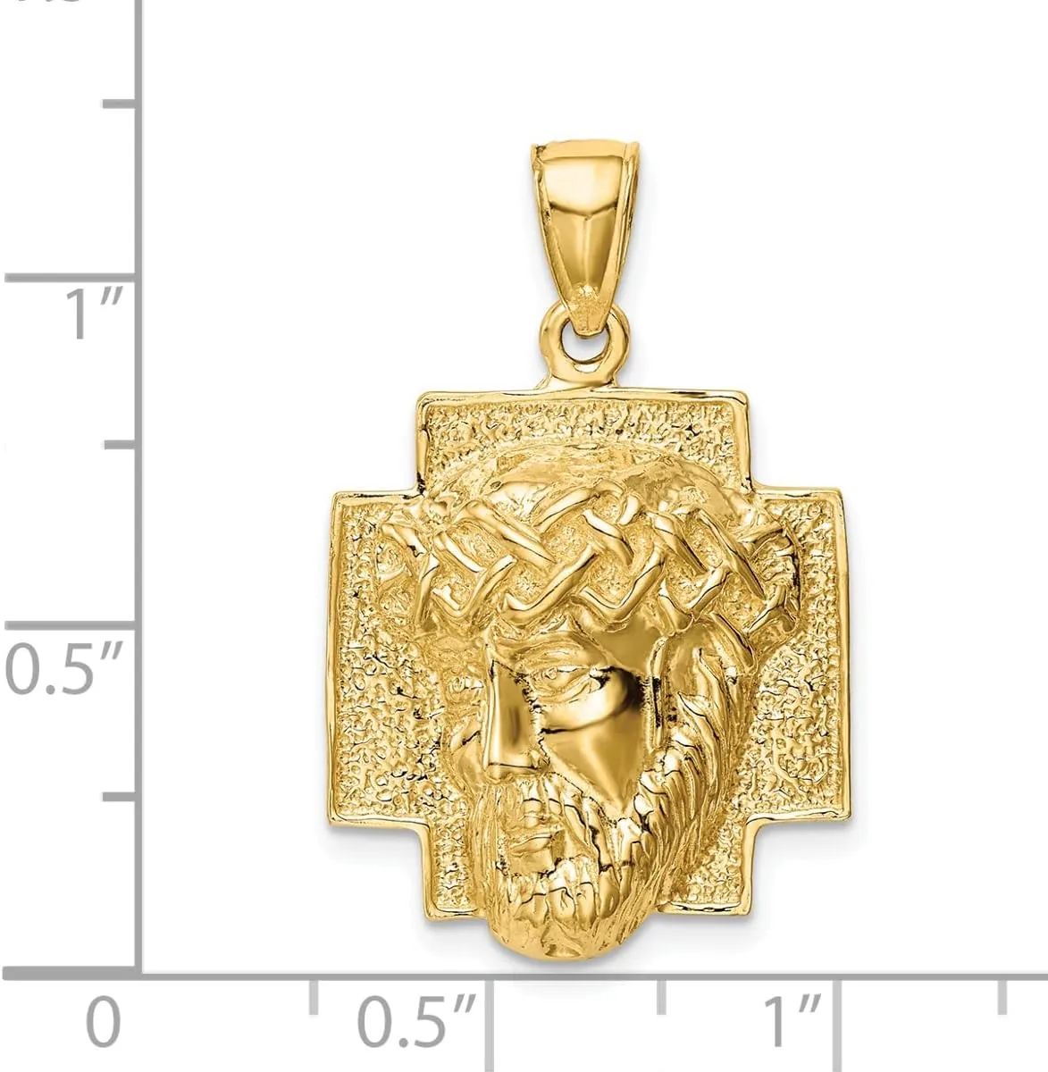 Gold Faces of Jesus 14K Yellow Gold Polished Large Jesus Head With Crown Pendant