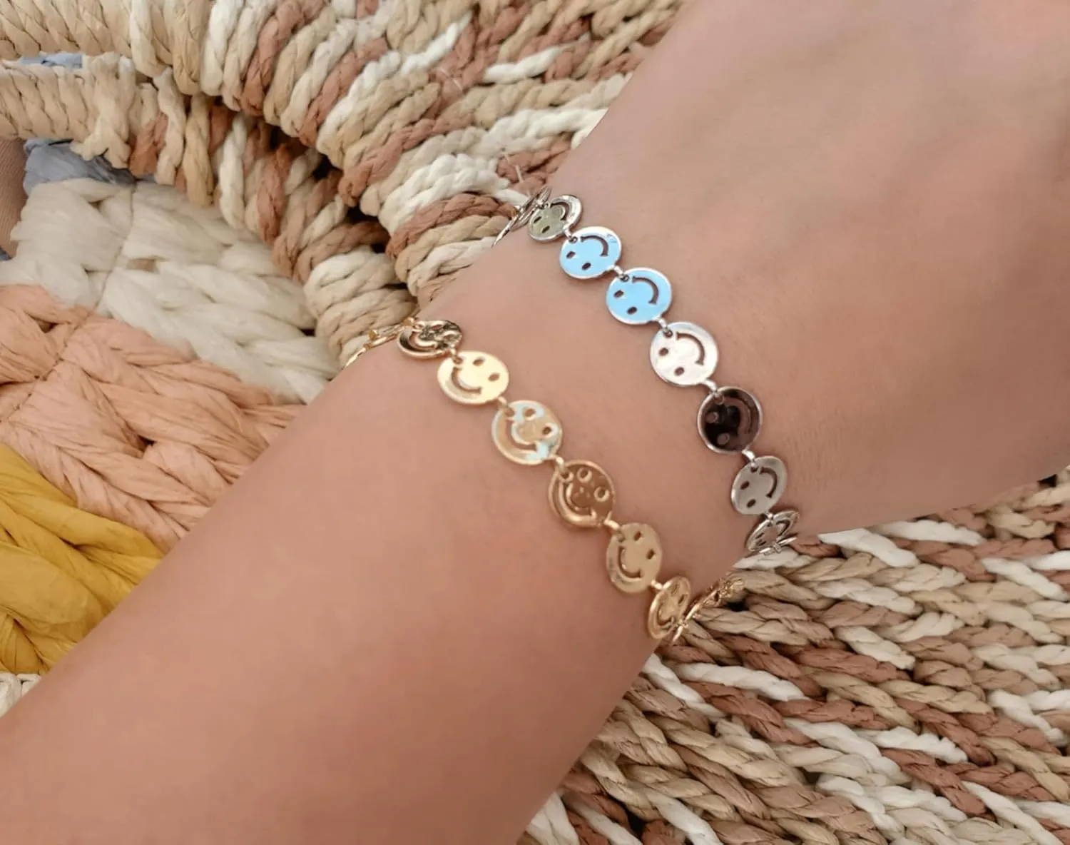 Gold Happy Faces Chain Anklet Bracelet Gift For Her (Bracelet Size)