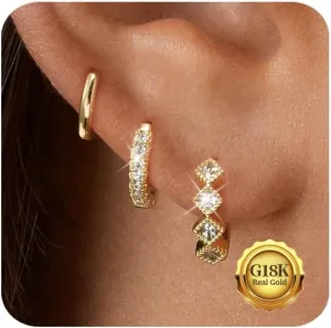 Gold Hoop Earrings for Women Trendy14K Gold Plated Chunky Huggie Earrings DanglingCZ U Shape Paperclip Earrings Jewelry Gifts for Women Hypoallergenic