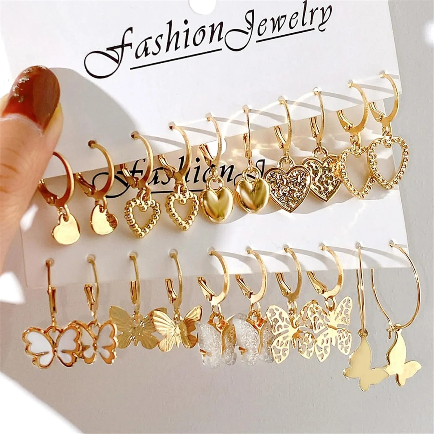 Gold Hoop Earrings Set for Women,Fashion Chunky Twisted Heart Butterfly Earrings Multipack,Hypoallergenic Big Thin Thick Gold Hoops Earrings Loop Pack Party Jewelry