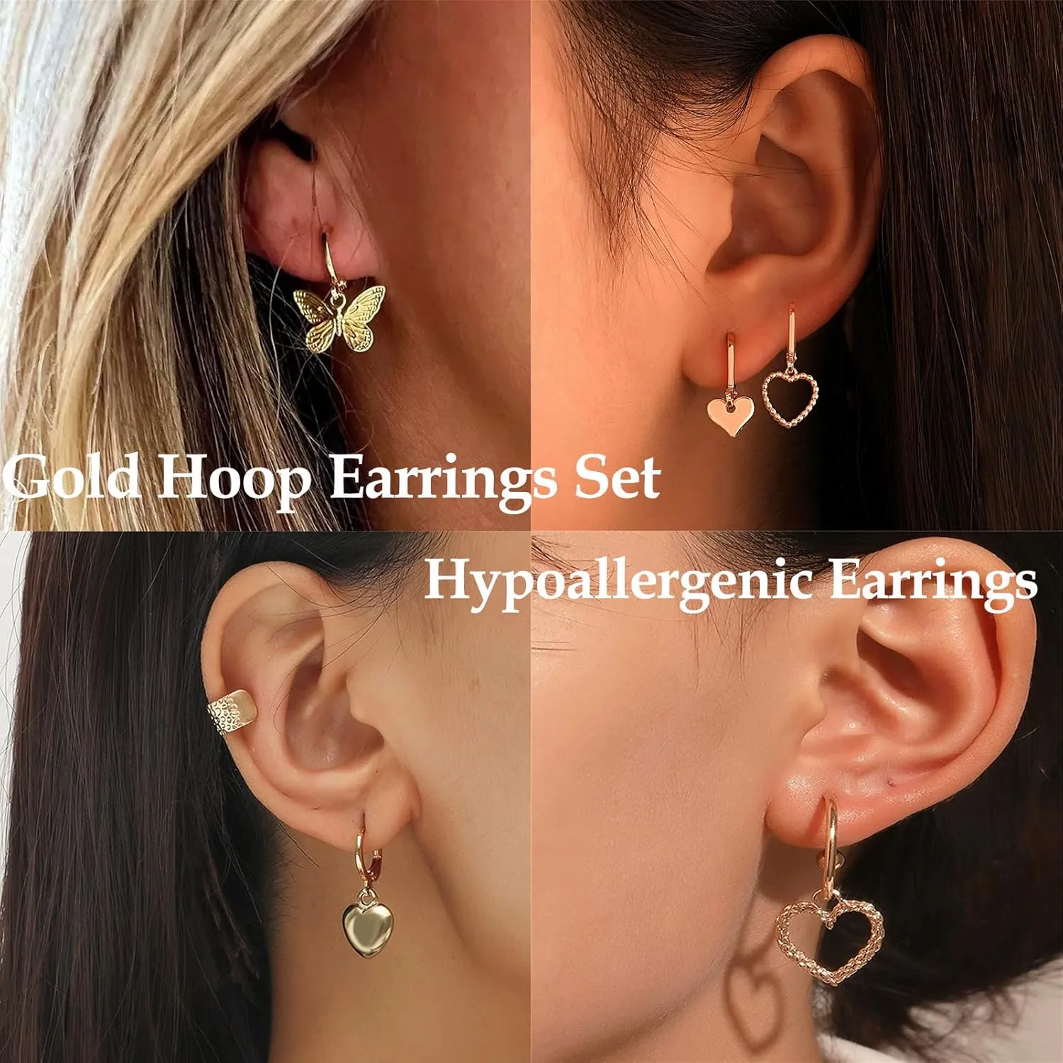 Gold Hoop Earrings Set for Women,Fashion Chunky Twisted Heart Butterfly Earrings Multipack,Hypoallergenic Big Thin Thick Gold Hoops Earrings Loop Pack Party Jewelry