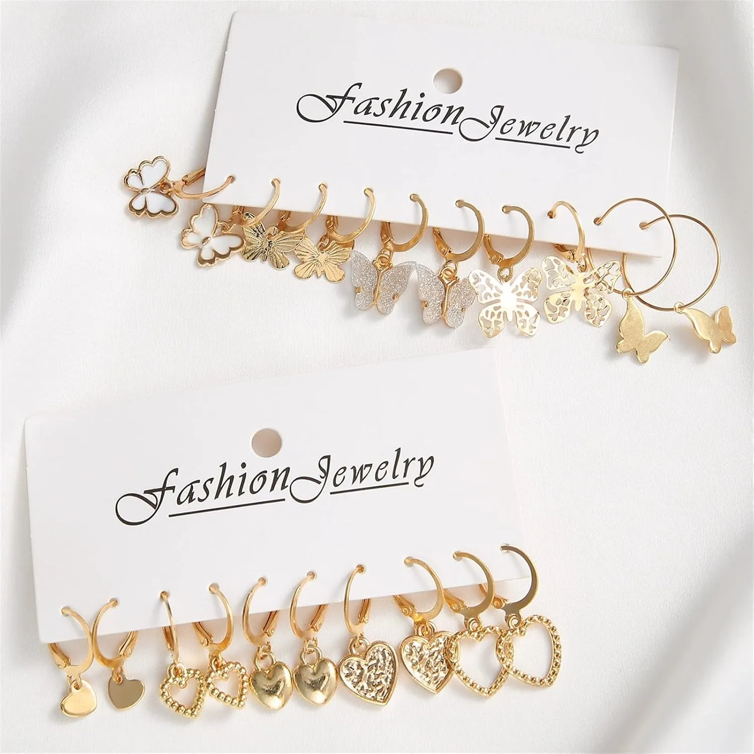 Gold Hoop Earrings Set for Women,Fashion Chunky Twisted Heart Butterfly Earrings Multipack,Hypoallergenic Big Thin Thick Gold Hoops Earrings Loop Pack Party Jewelry