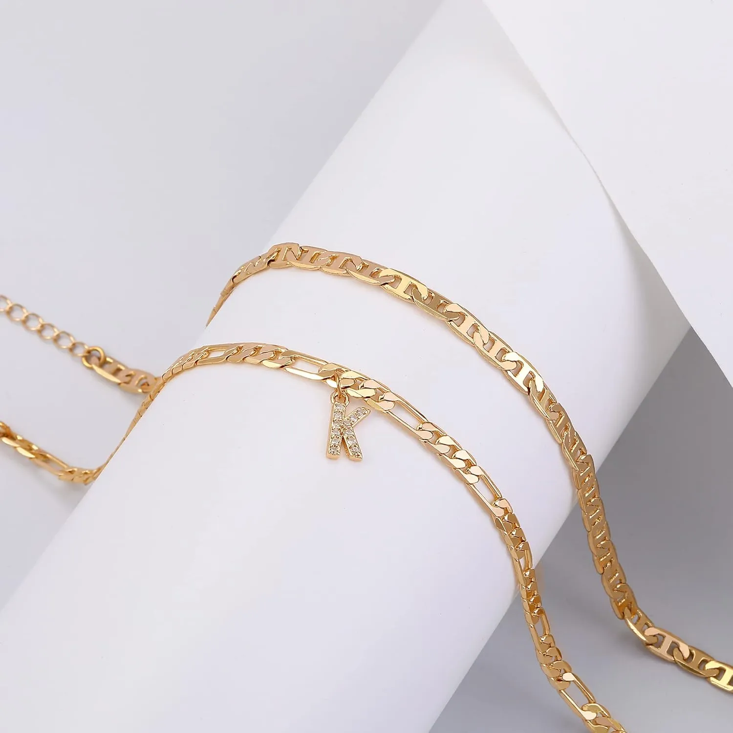 Gold Initial Ankle Bracelets for Women 14K Gold Plated Initial Charm Gold Anklets for Women Figaro Paperclip Chain Initial Anklet Bracelets for Women Mariner Rope Link Chain Anklet Jewelry for Women
