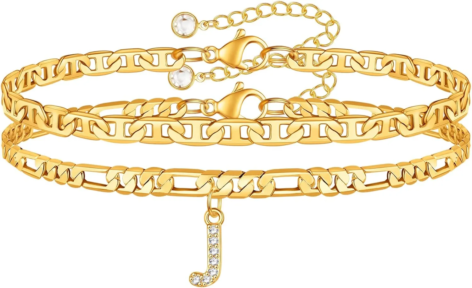 Gold Initial Ankle Bracelets for Women 14K Gold Plated Initial Charm Gold Anklets for Women Figaro Paperclip Chain Initial Anklet Bracelets for Women Mariner Rope Link Chain Anklet Jewelry for Women