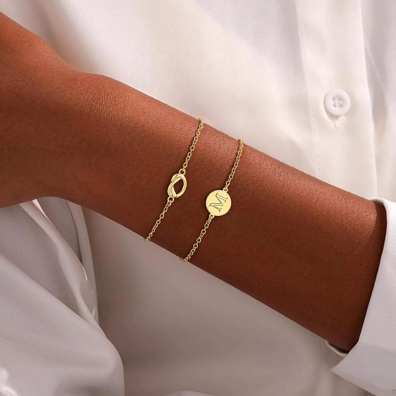 Gold Initial Bracelets for Women, Dainty 14K Gold Plated Knot Letter A-Z Initial Bracelet Layered Trendy Personalized Jewelry for Women, Gifts for Christmas Valentines Birthday Stuff