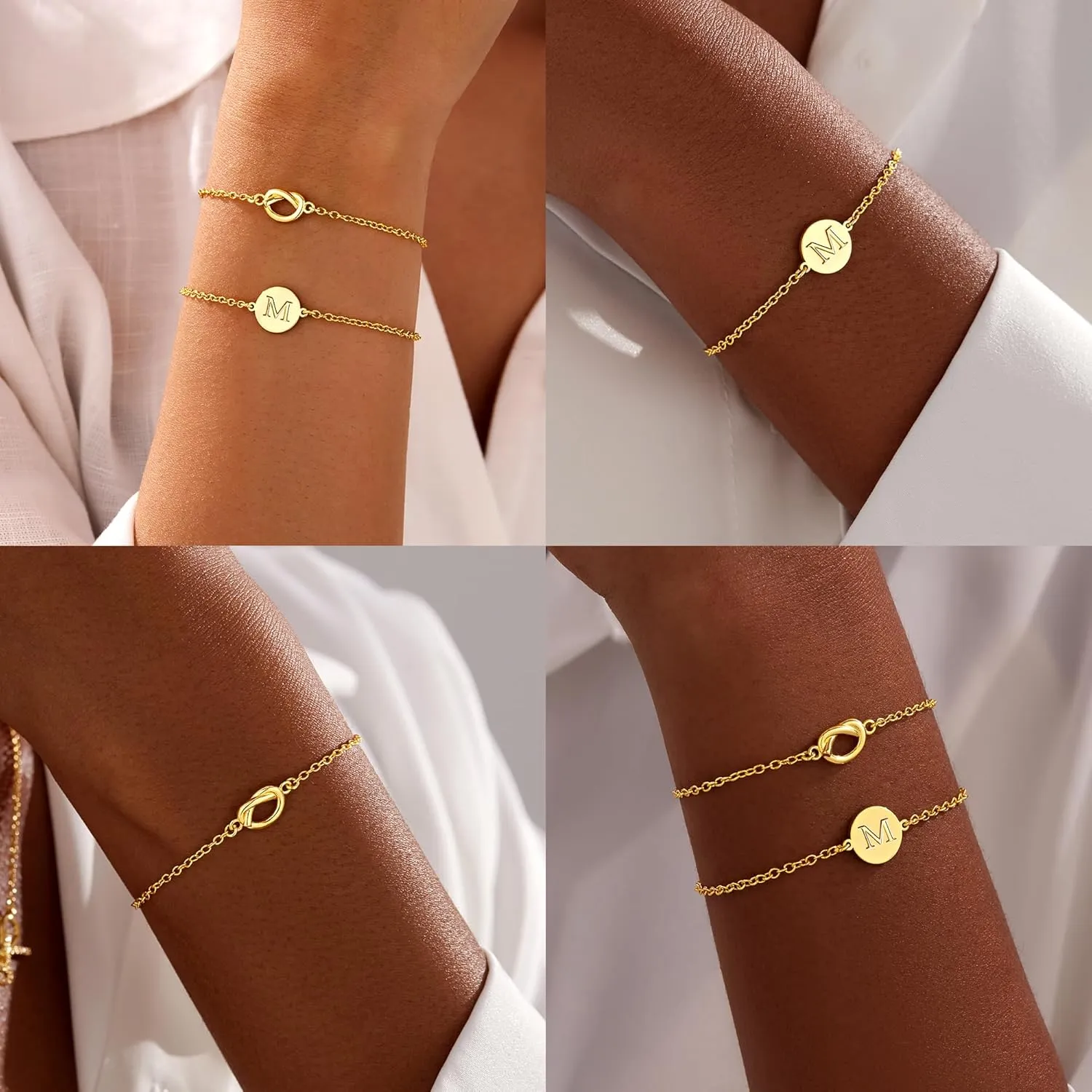 Gold Initial Bracelets for Women, Dainty 14K Gold Plated Knot Letter A-Z Initial Bracelet Layered Trendy Personalized Jewelry for Women, Gifts for Christmas Valentines Birthday Stuff