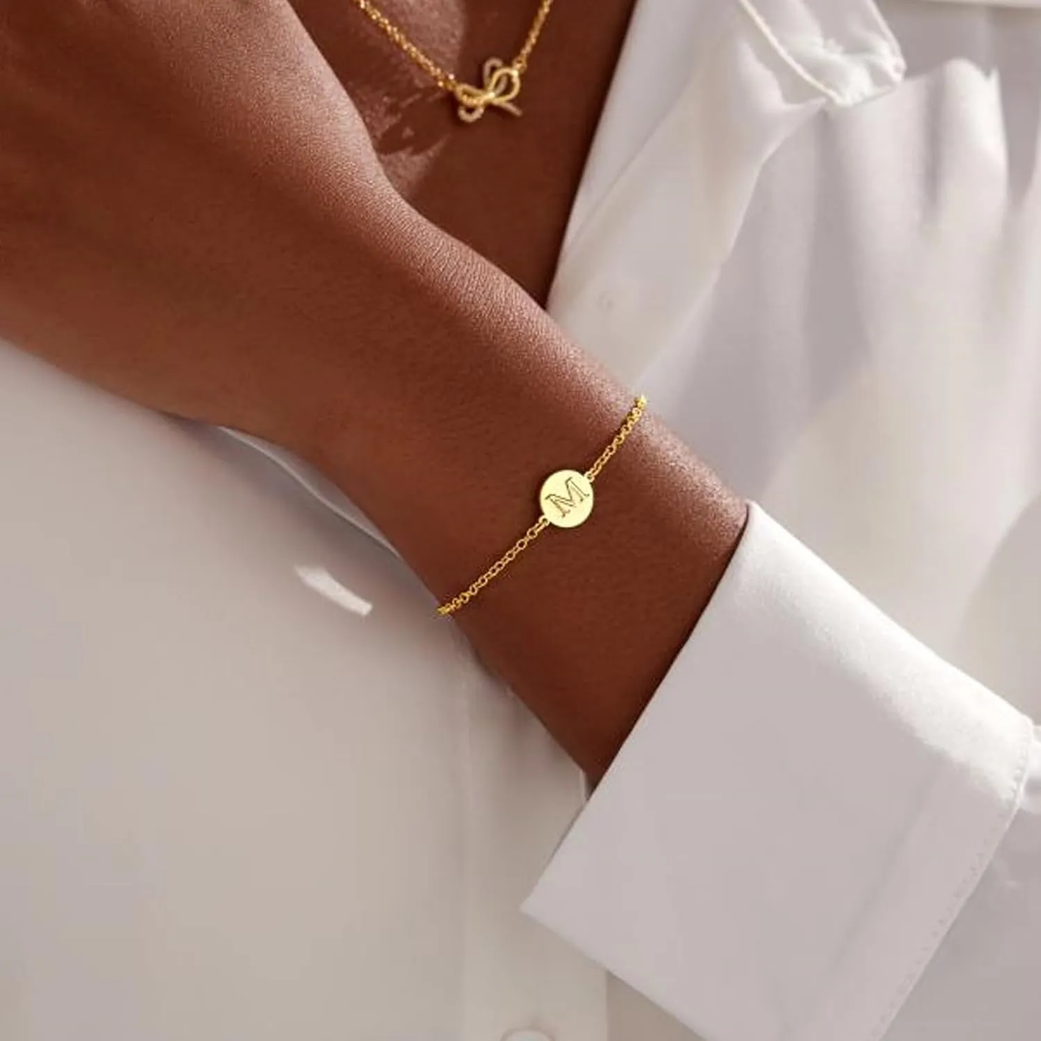 Gold Initial Bracelets for Women, Dainty 14K Gold Plated Knot Letter A-Z Initial Bracelet Layered Trendy Personalized Jewelry for Women, Gifts for Christmas Valentines Birthday Stuff