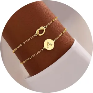 Gold Initial Bracelets for Women, Dainty 14K Gold Plated Knot Letter A-Z Initial Bracelet Layered Trendy Personalized Jewelry for Women, Gifts for Christmas Valentines Birthday Stuff