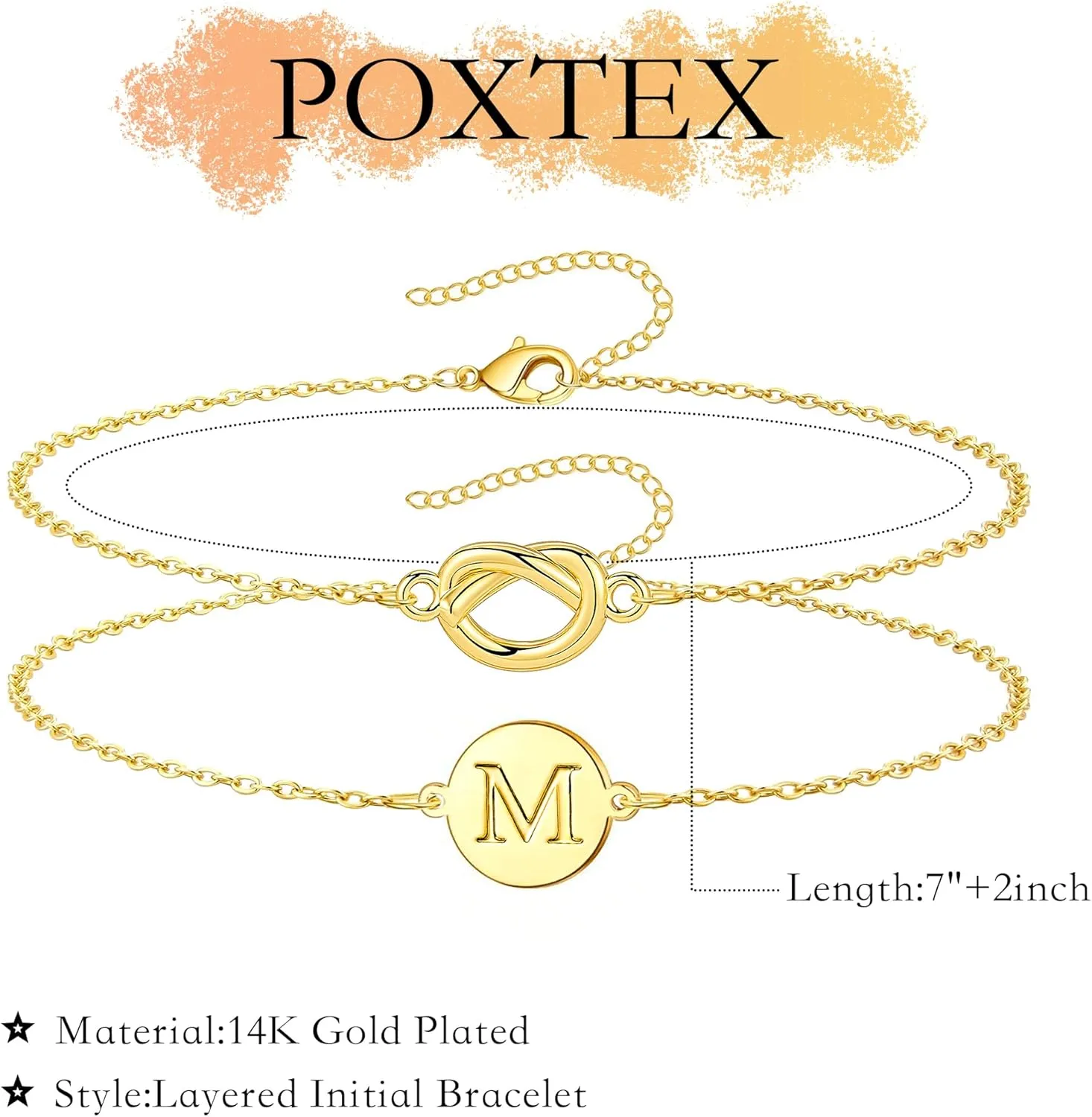 Gold Initial Bracelets for Women, Dainty 14K Gold Plated Knot Letter A-Z Initial Bracelet Layered Trendy Personalized Jewelry for Women, Gifts for Christmas Valentines Birthday Stuff